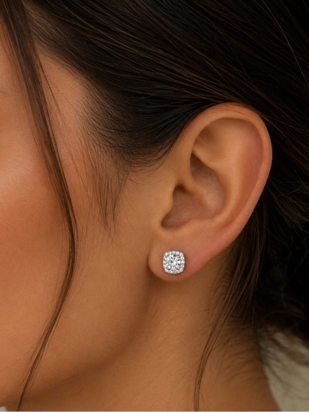 1CTW Square Moissanite Halo Stud Earrings Sterling Silver VVS1 Unisex